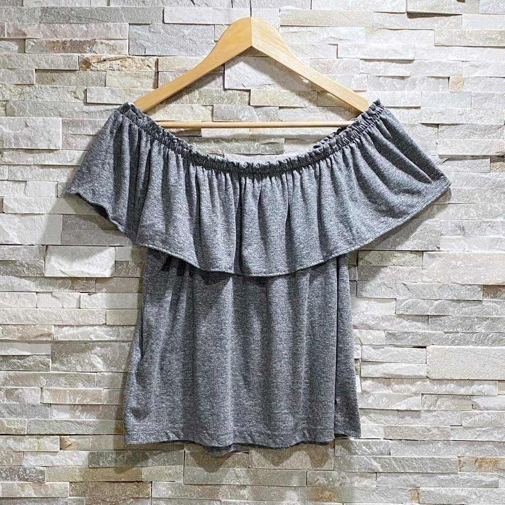 CURRENT Elliott Ruffle Top Gray Off Shoulder Top - Picture 2 of 7